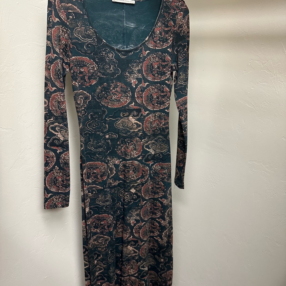 Peruvian Connection Black and Brown Paisley Long Sleeve Dress